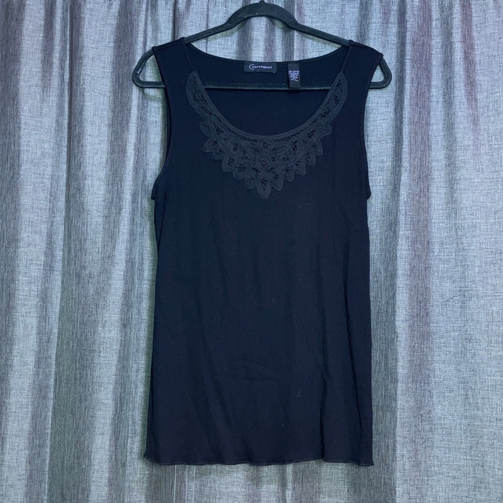Context Black Tank Top with Lace Accent